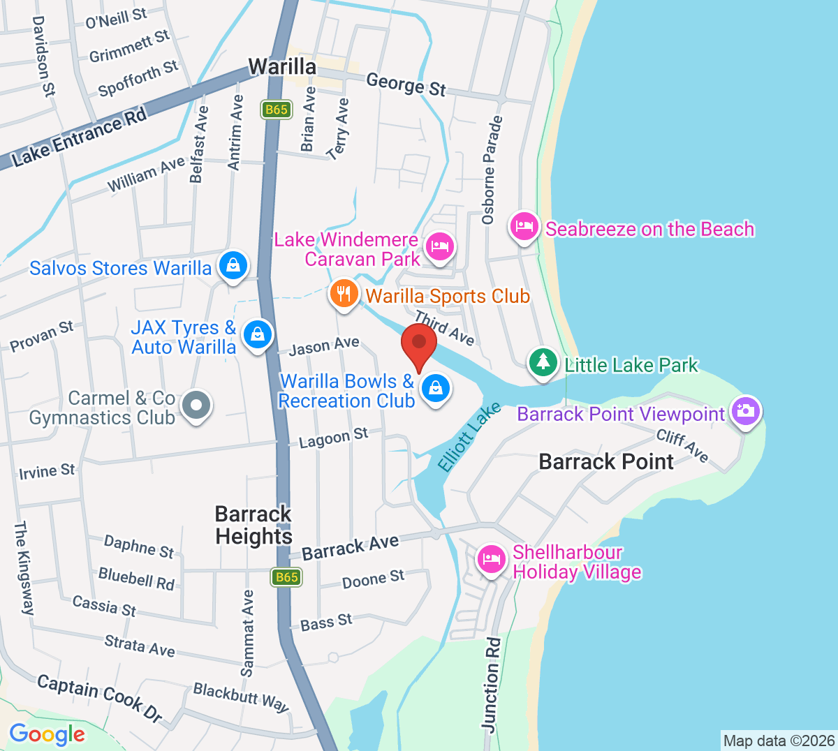 Map of Warilla Bowls Tennis Club