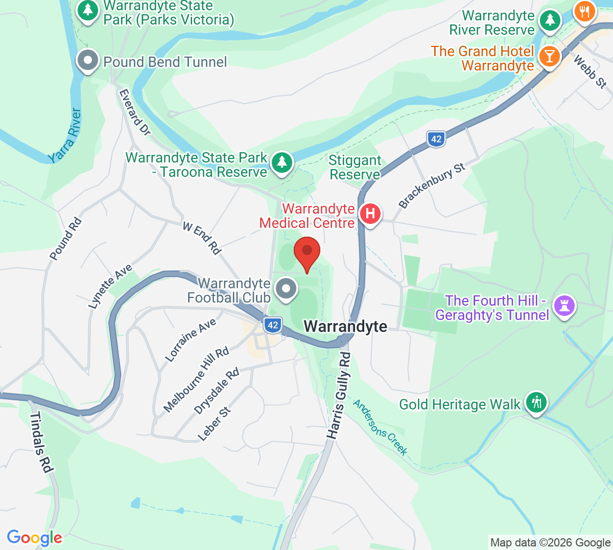 Map of Warrandyte Tennis Club (Taroona Avenue)