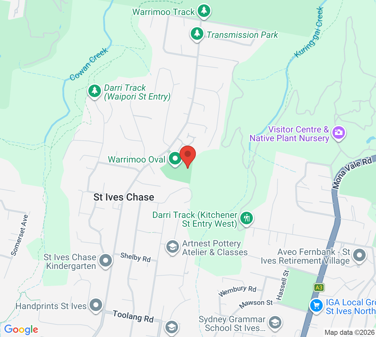 Map of Warrimoo Avenue Tennis Courts