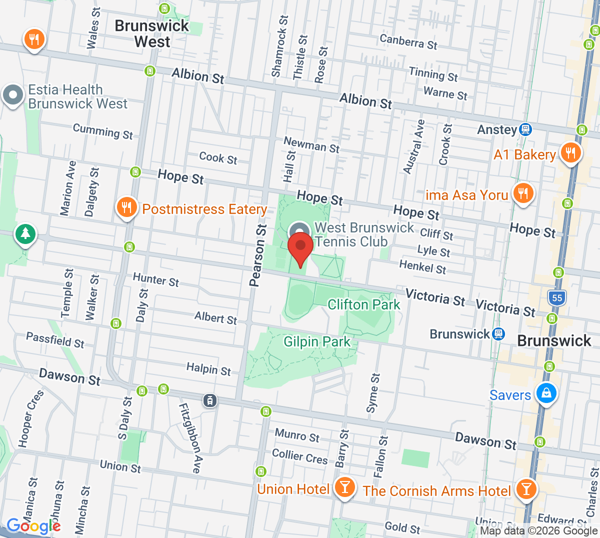 Map of West Brunswick Tennis Club