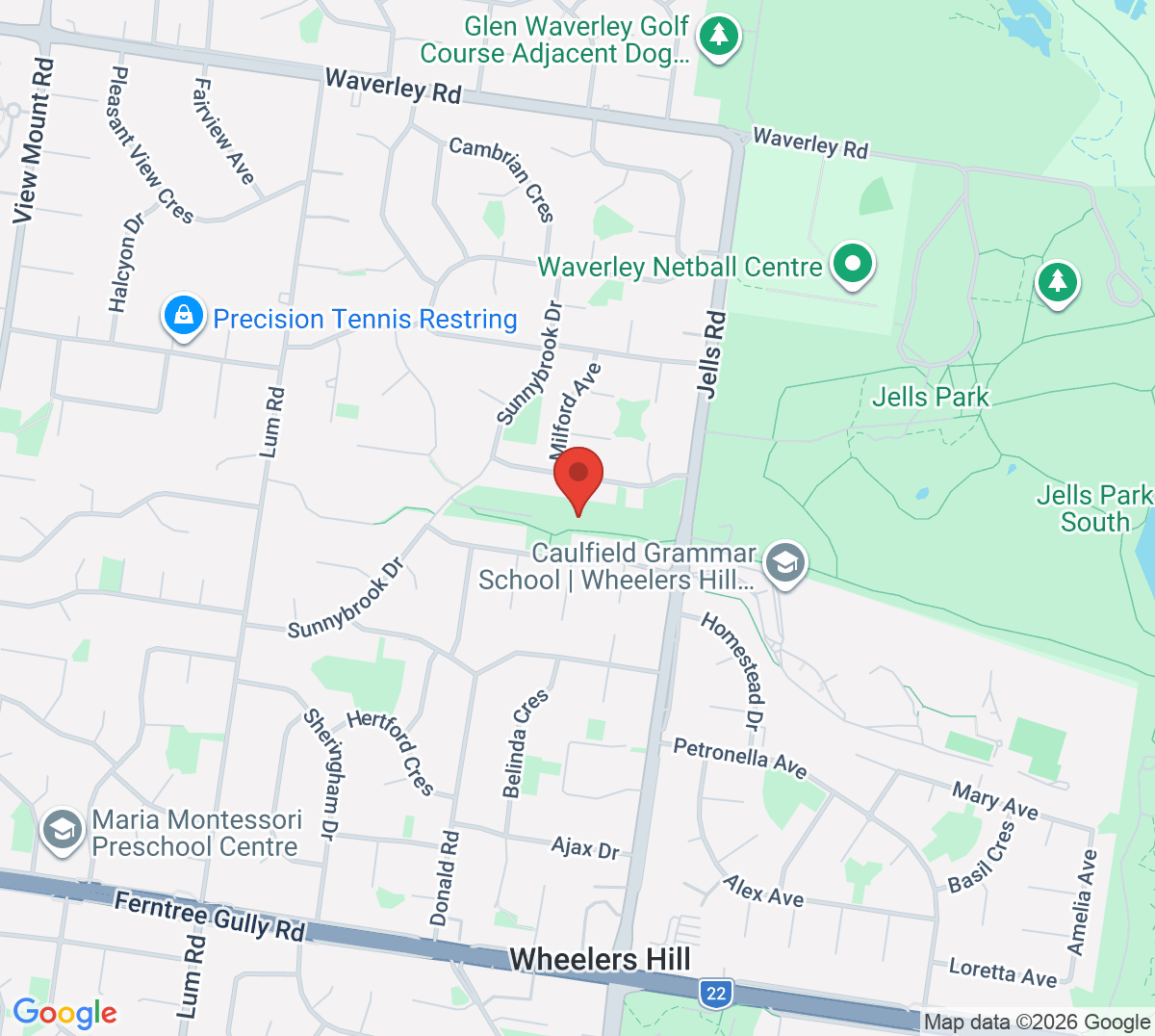Map of Wheelers Hill Tennis Club