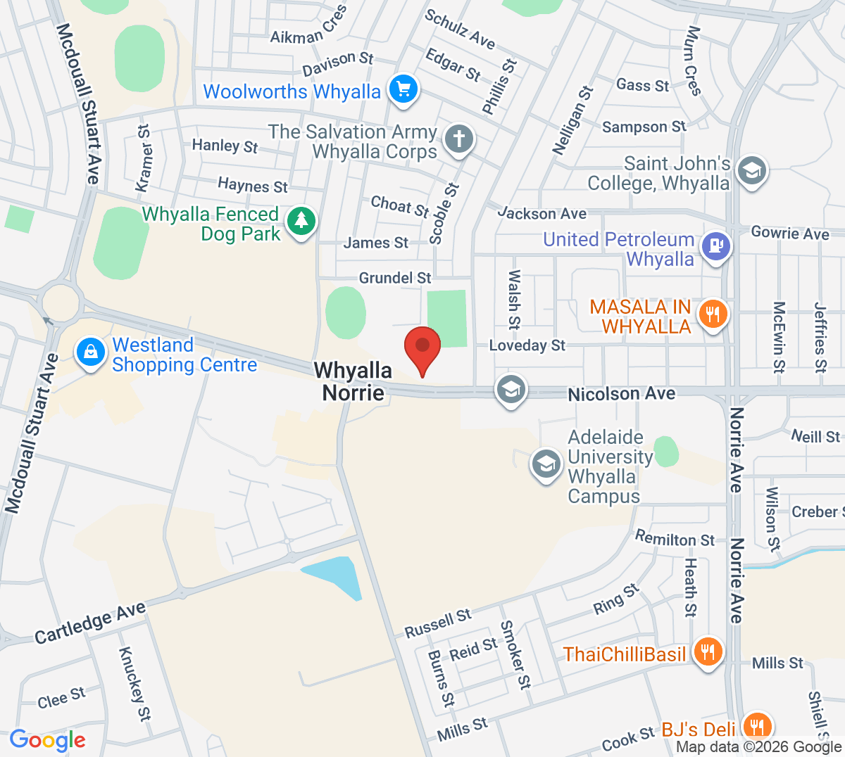 Map of Whyalla Tennis Association