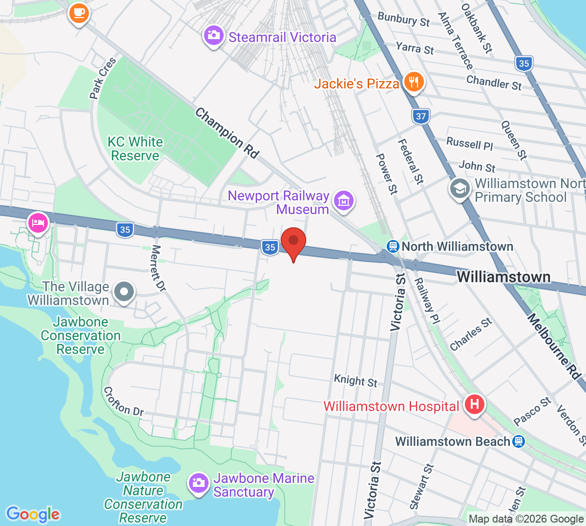 Map of Williamstown Bayside Tennis Club