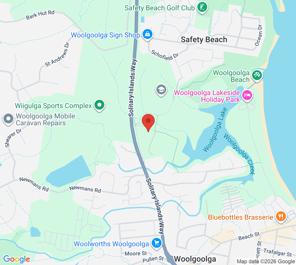 Map of Woolgoolga Tennis Court