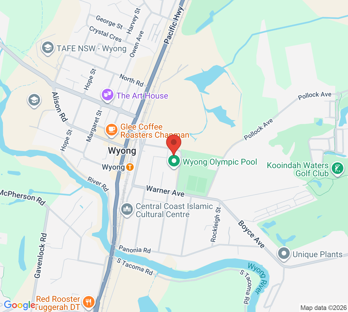 Map of Wyong Tennis Club
