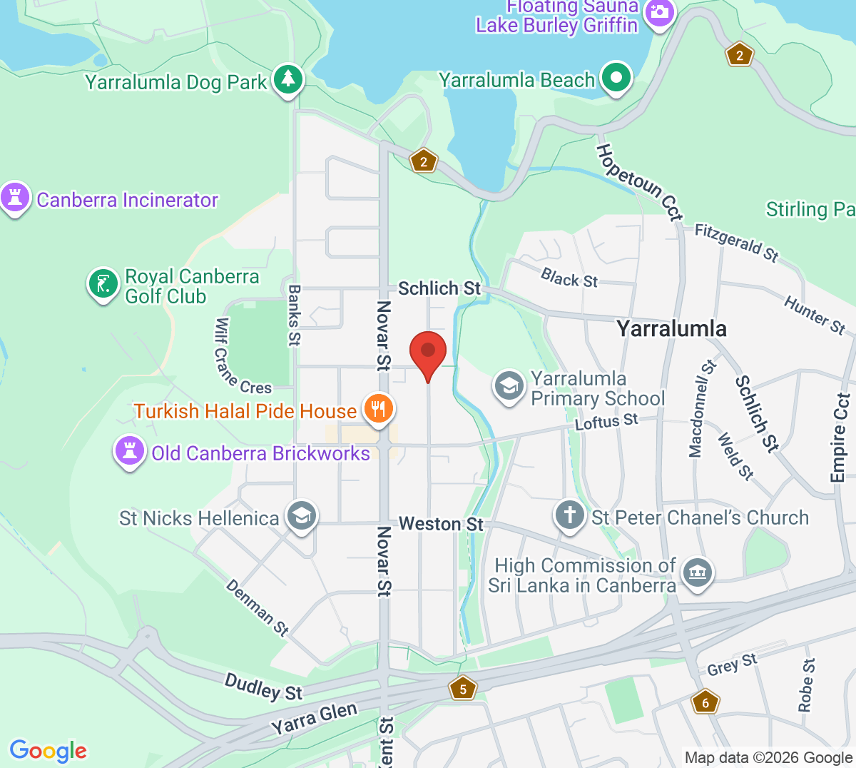 Map of Yarralumla Tennis Club