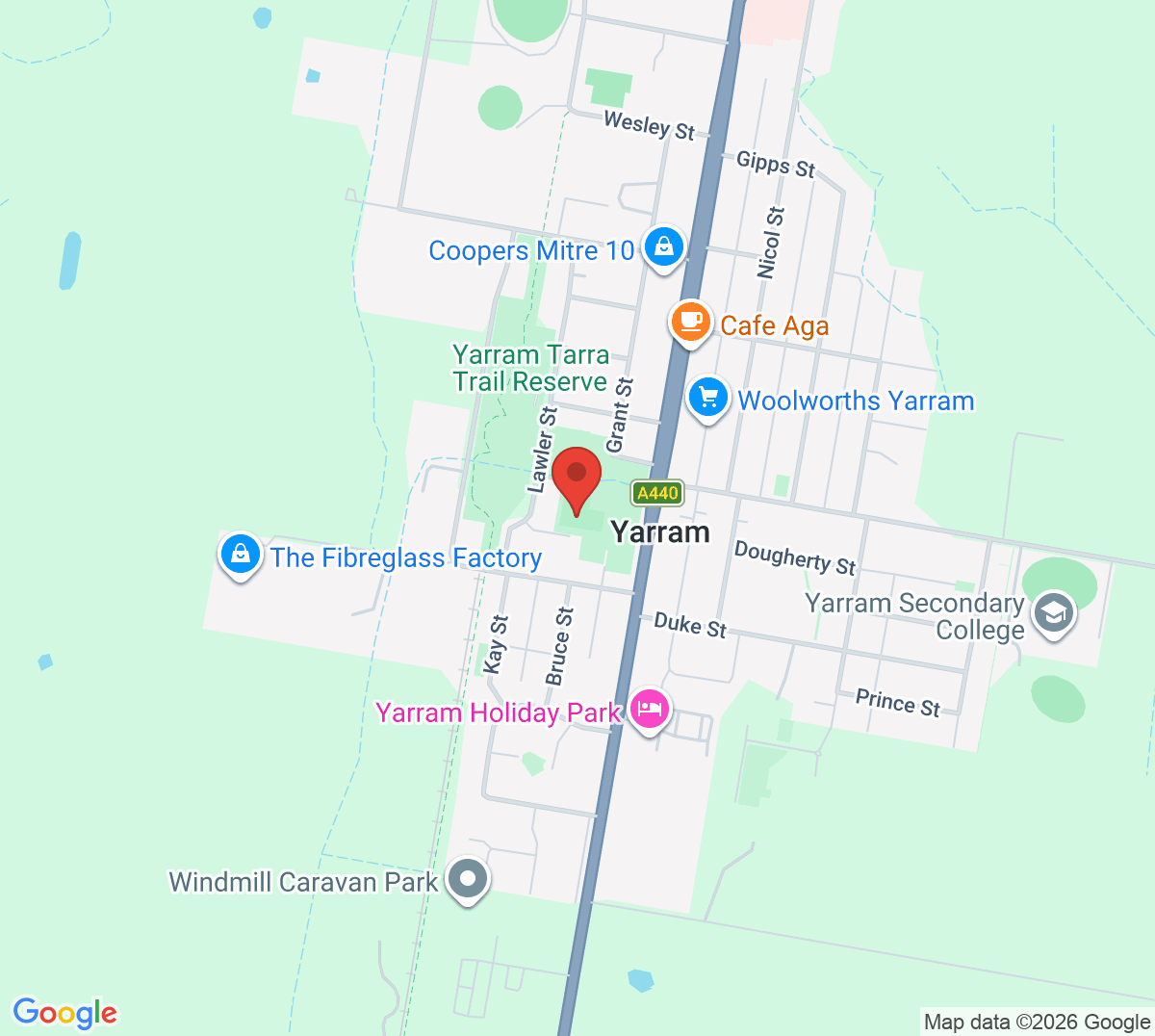 Map of Yarram Country Club Tennis Club