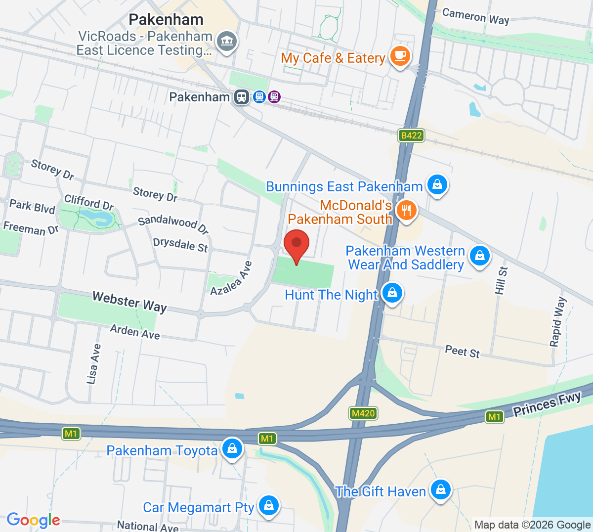 Map of Pakenham Regional Tennis Centre